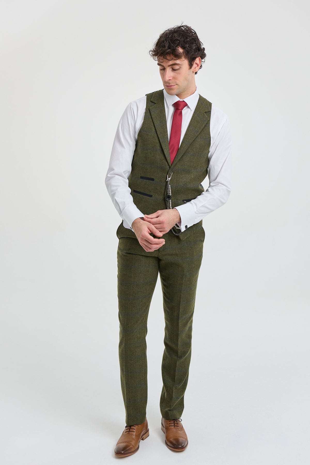 Herrkostym i ull, tweed, grön, blå, brun, rutig, 1920-tals Gatsby
