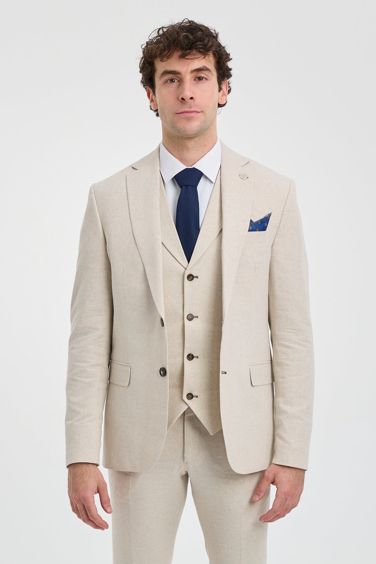 TP-21 Herr Beige 3-delad Sommarkostym i Linne