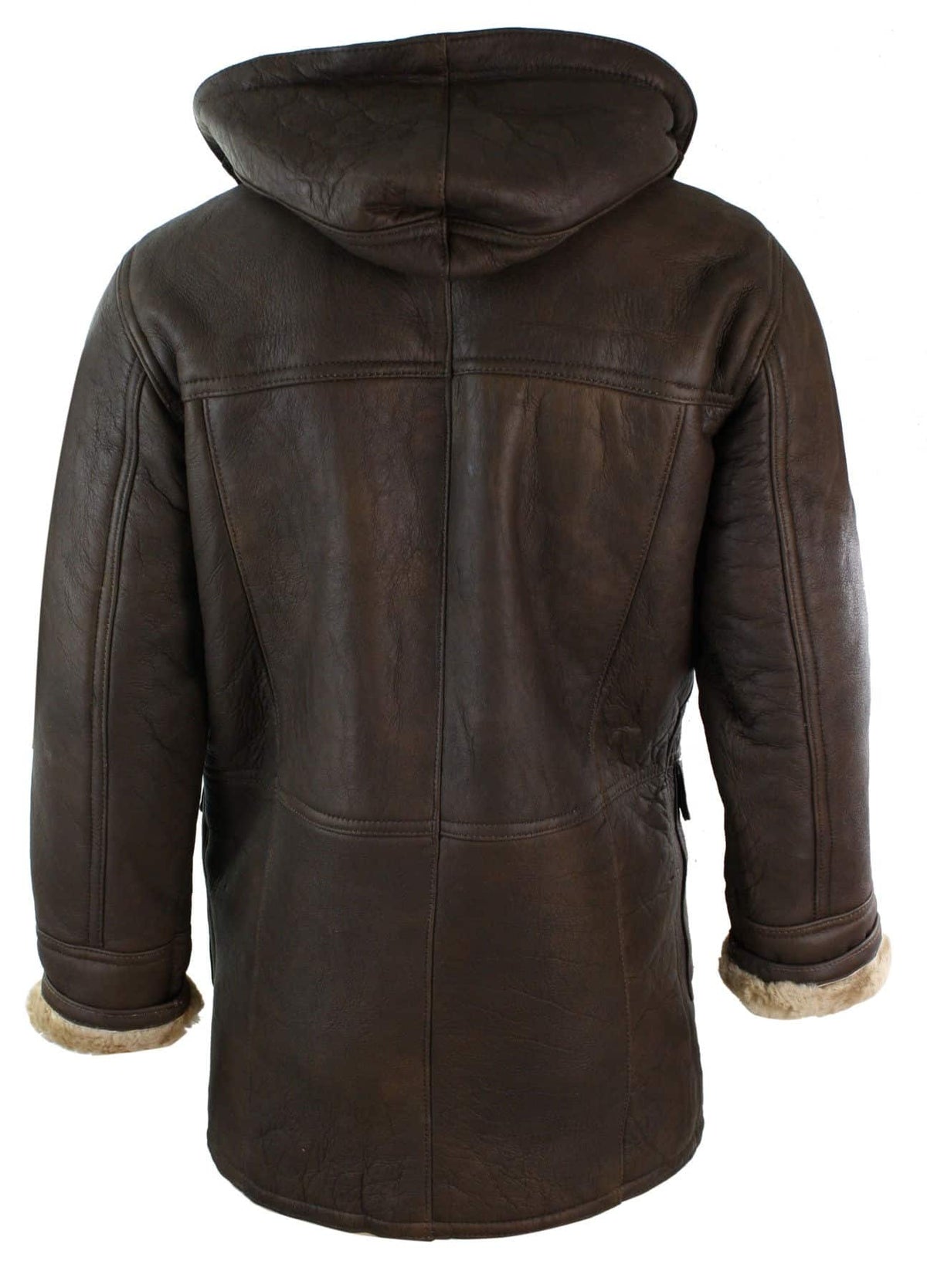 Herr Vinterjacka i Äkta Fårskinnsläder med Duffel Safari Brun & Krämfärgad Huva Vintage-B3 Brun Ingefära