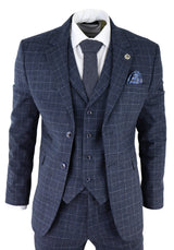 Herrkostym med blå rutig tartan, tre delar