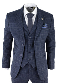 Herrkostym med blå rutig tartan, tre delar