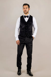 AK-26 Herr Svart 3-delad sammetsbröllopssmoking med satinslag
