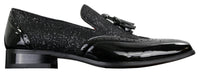 Eleganta Herrskor med Glänsande Tofsar Röda Silver Svarta Slip-On i Lackläder