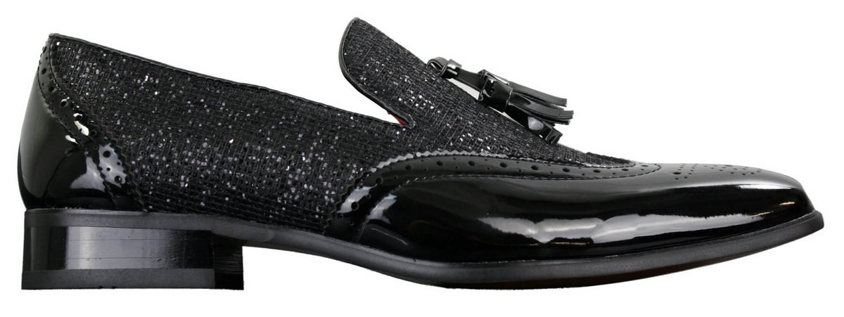 Eleganta Herrskor med Glänsande Tofsar Röda Silver Svarta Slip-On i Lackläder