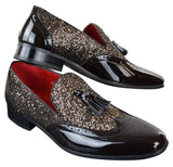 Eleganta Herrskor med Glänsande Tofsar Röda Silver Svarta Slip-On i Lackläder