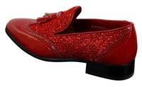 Eleganta Herrskor med Glänsande Tofsar Röda Silver Svarta Slip-On i Lackläder