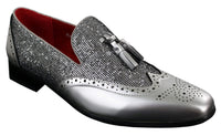 Eleganta Herrskor med Glänsande Tofsar Röda Silver Svarta Slip-On i Lackläder
