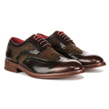 Arlo - Herrskor i brunt läder i tweed, brogue-material