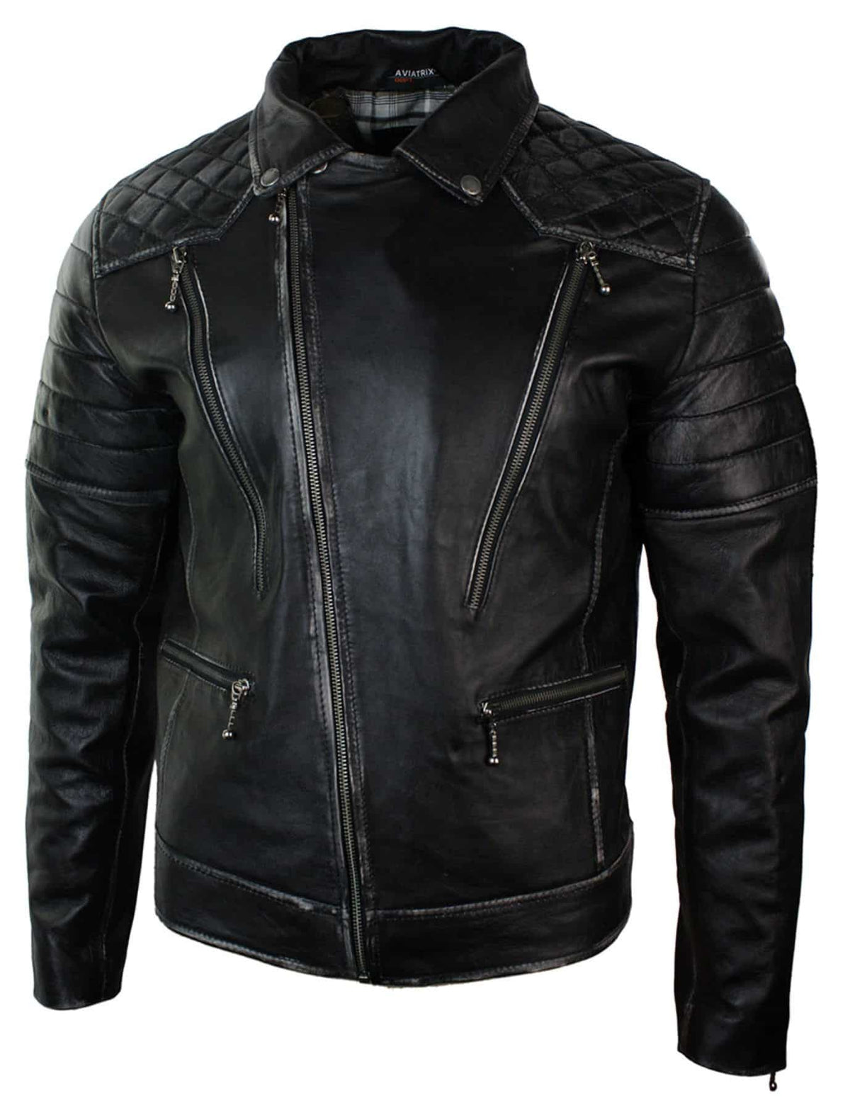 Äkta Läder Punk Rock Cross Zip Herr Bikerjacka Vintage Retro Effekt