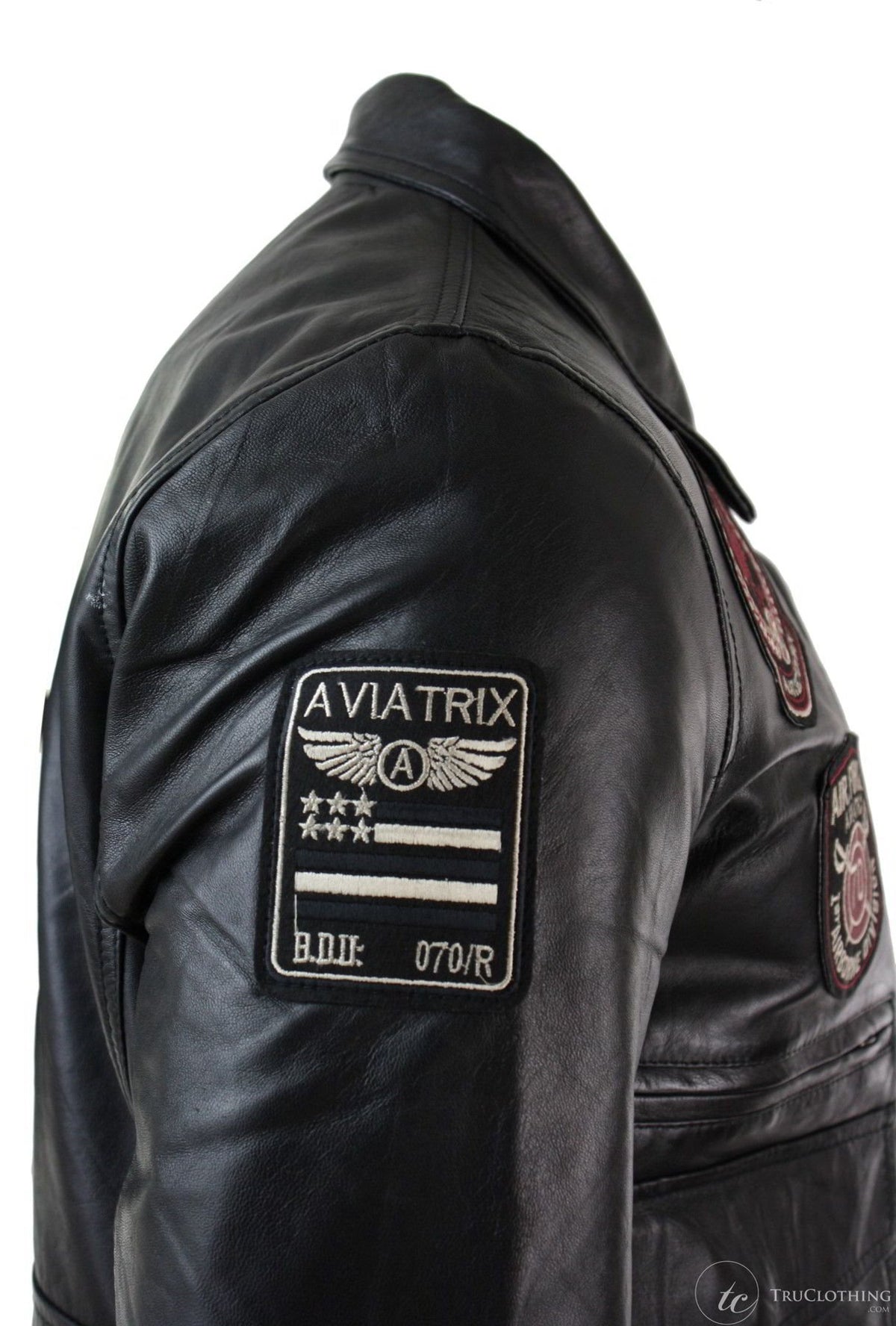 Herrjacka med Bomber-märke i äkta läder, svart, med pilotmotiv - Svart