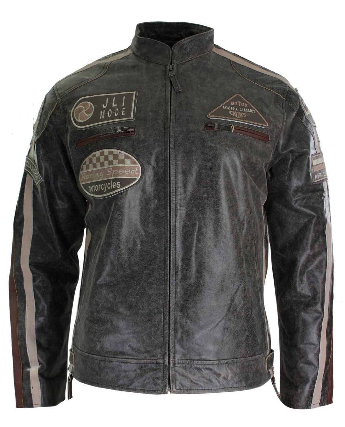 Äkta Läder Klassisk Retro Herr Biker Racerjacka Ökenbrun Grå Casual-Tan