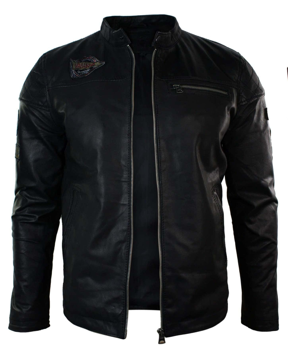 Äkta läder herr svart slim fit retro vintage casual biker jacka märken