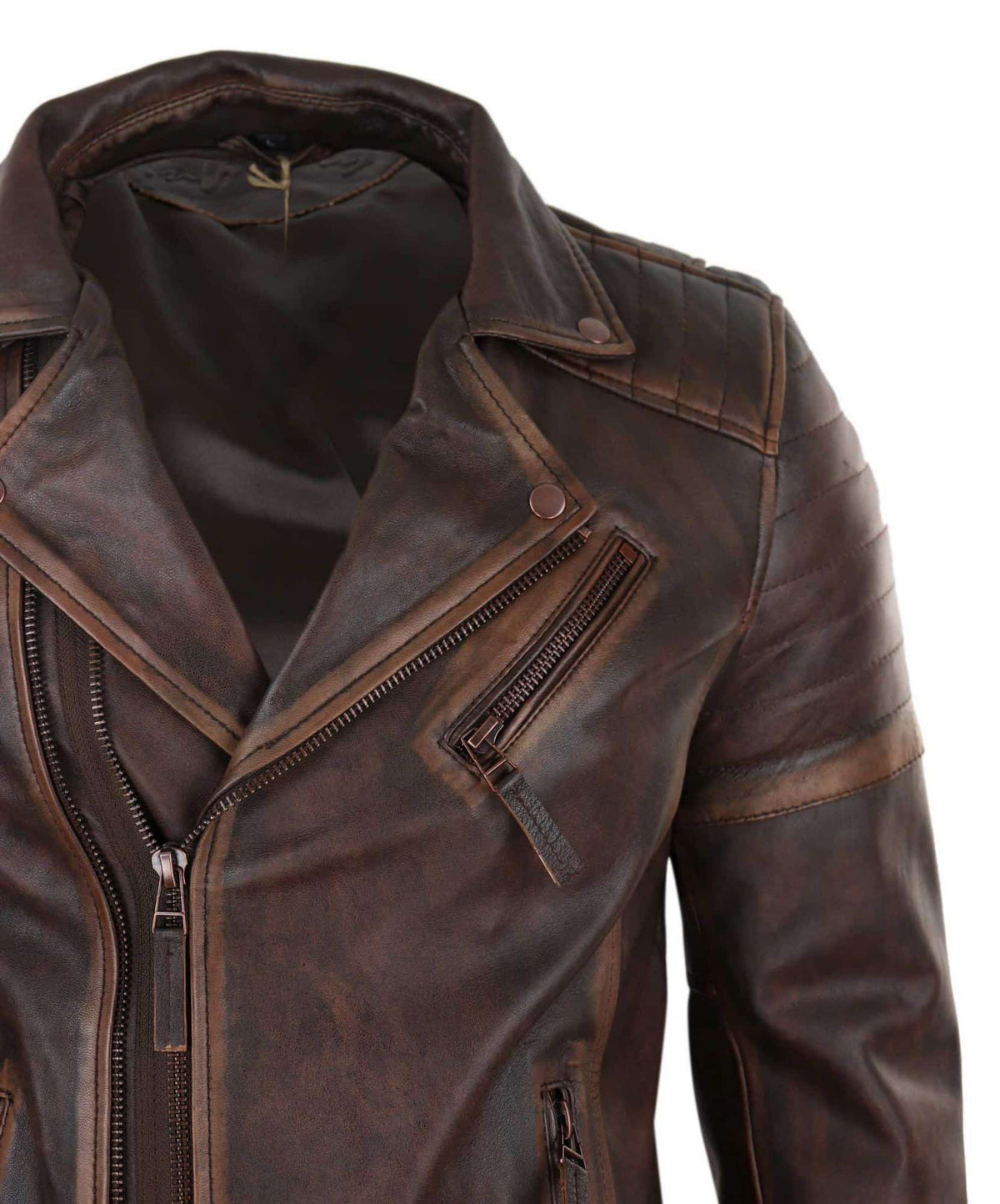 Äkta Läder Herr Slim Fit Jacka - Brun-Röd