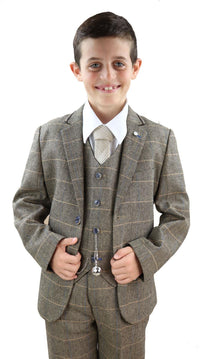 Pojkar Brunbrun Tweed 3-delad Kostym - Peaky Blinders Kostym Albert