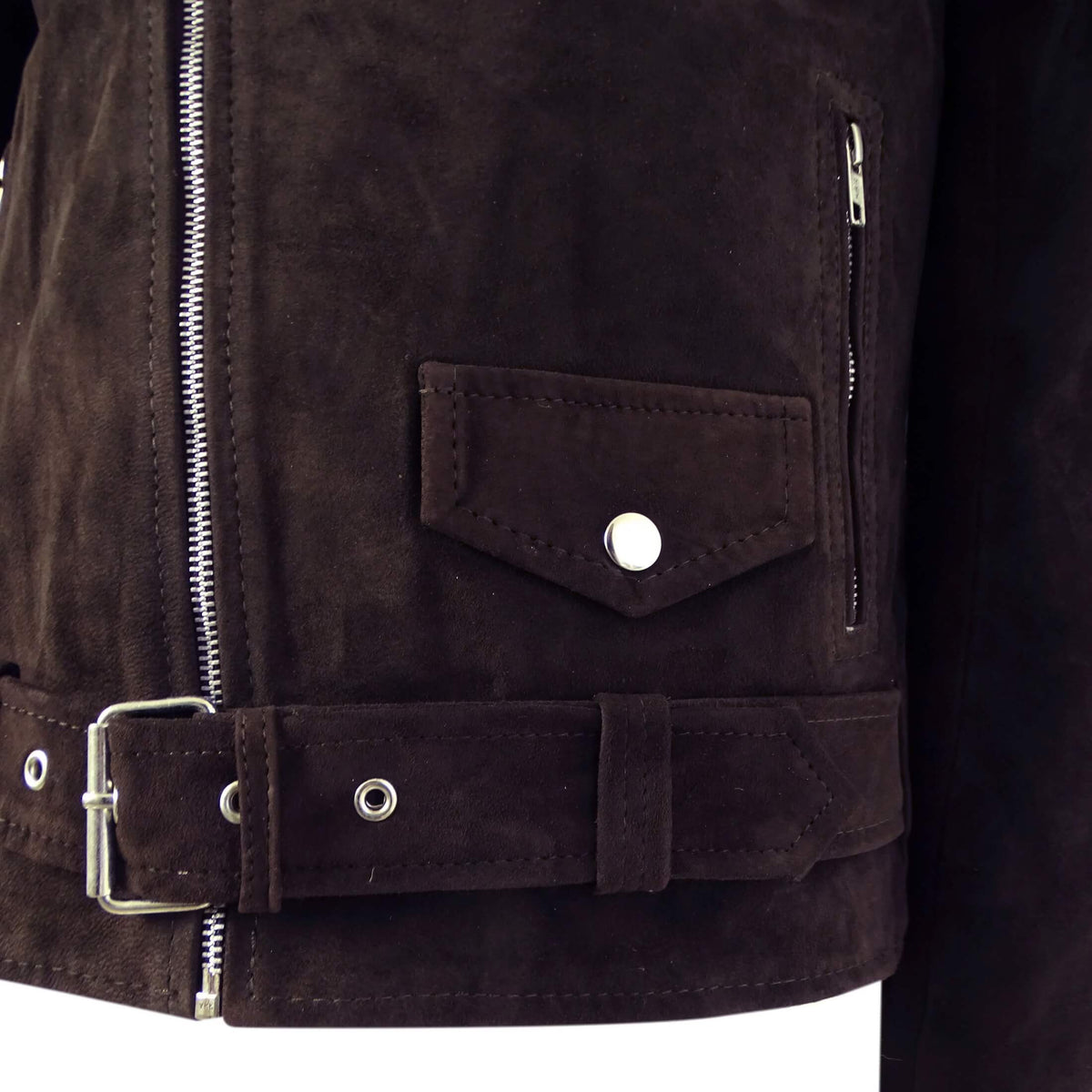 Äkta läder Vintage Cross-Zip Brando Suede herrjacka-Brun