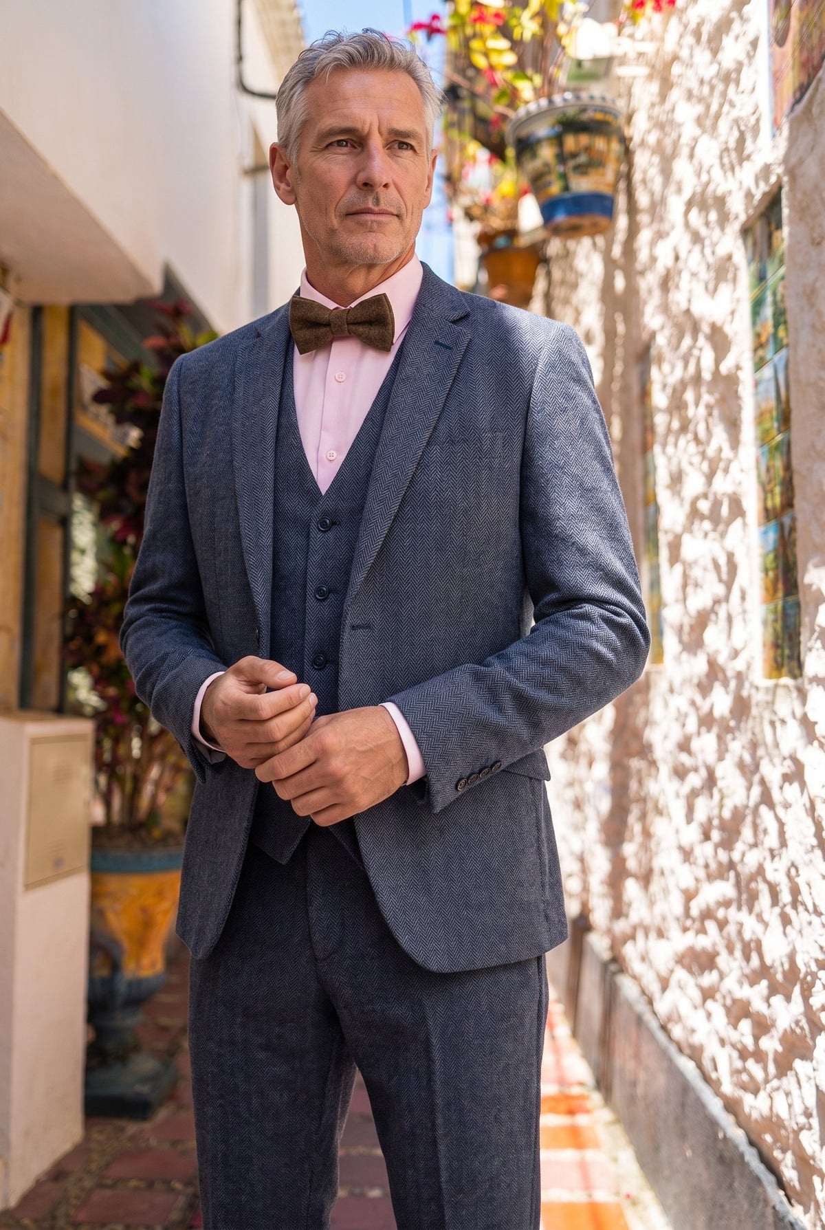 Look #956 styled with Herrfluga i tweed med fiskbensmönster, texturerad Marc Darcy, vintage, retro, brun, Nelson