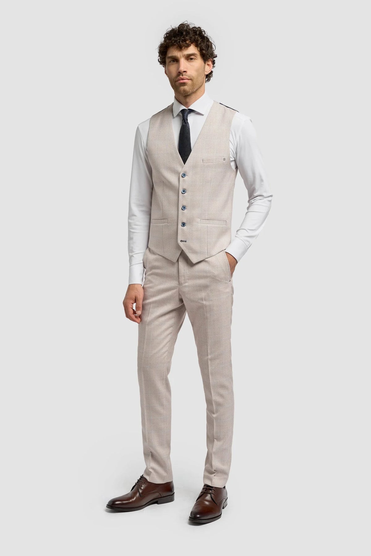 Caridi - Herrväst i tweed, beige, bröllop