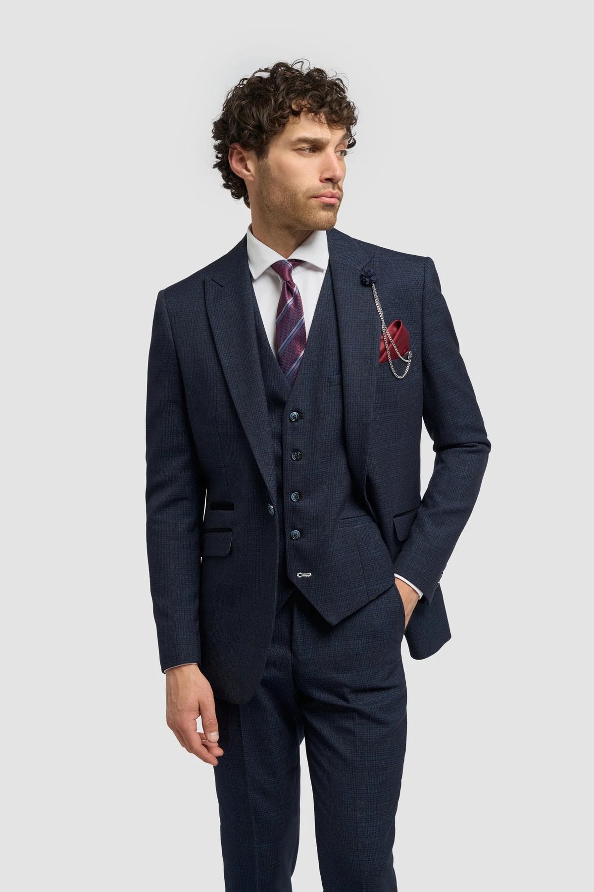 Caridi - Marinblå kavaj i tweed för män