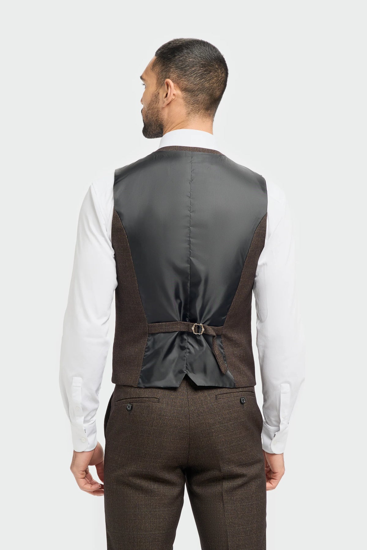 Herr 3-delad rutig kostym i tweed svart brun skräddarsydd passform bröllop peaky klassisk