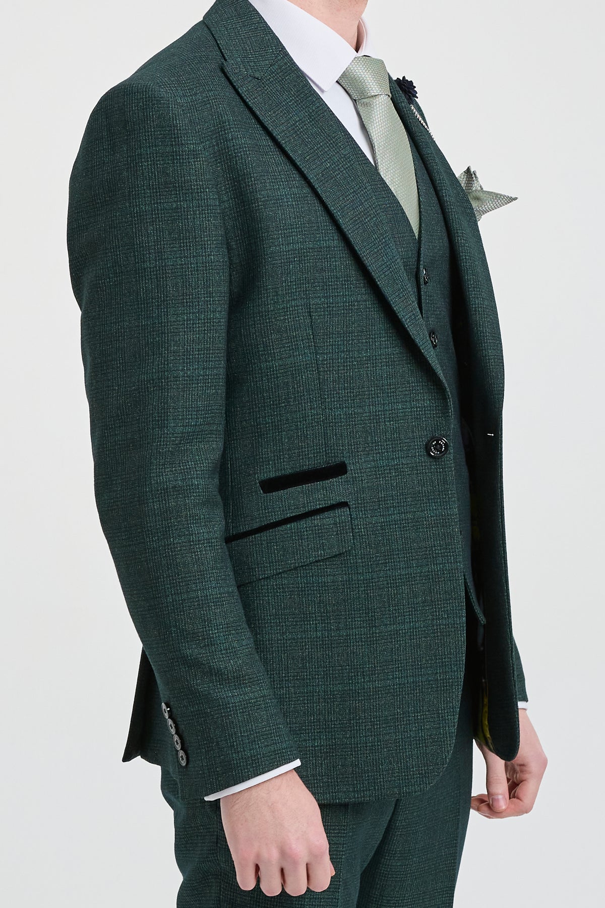 Herr 3-delad rutig kostym i tweed, olivgrön, skräddarsydd passform, bröllop, klassisk stil, Peaky