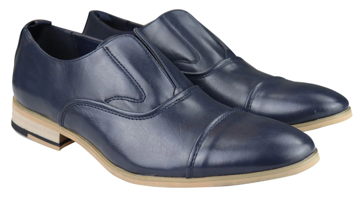 Herr Slip-On Skor i Äkta Läder Eleganta Formella Marinblå Tan Brun Bröllop Kontor Fest