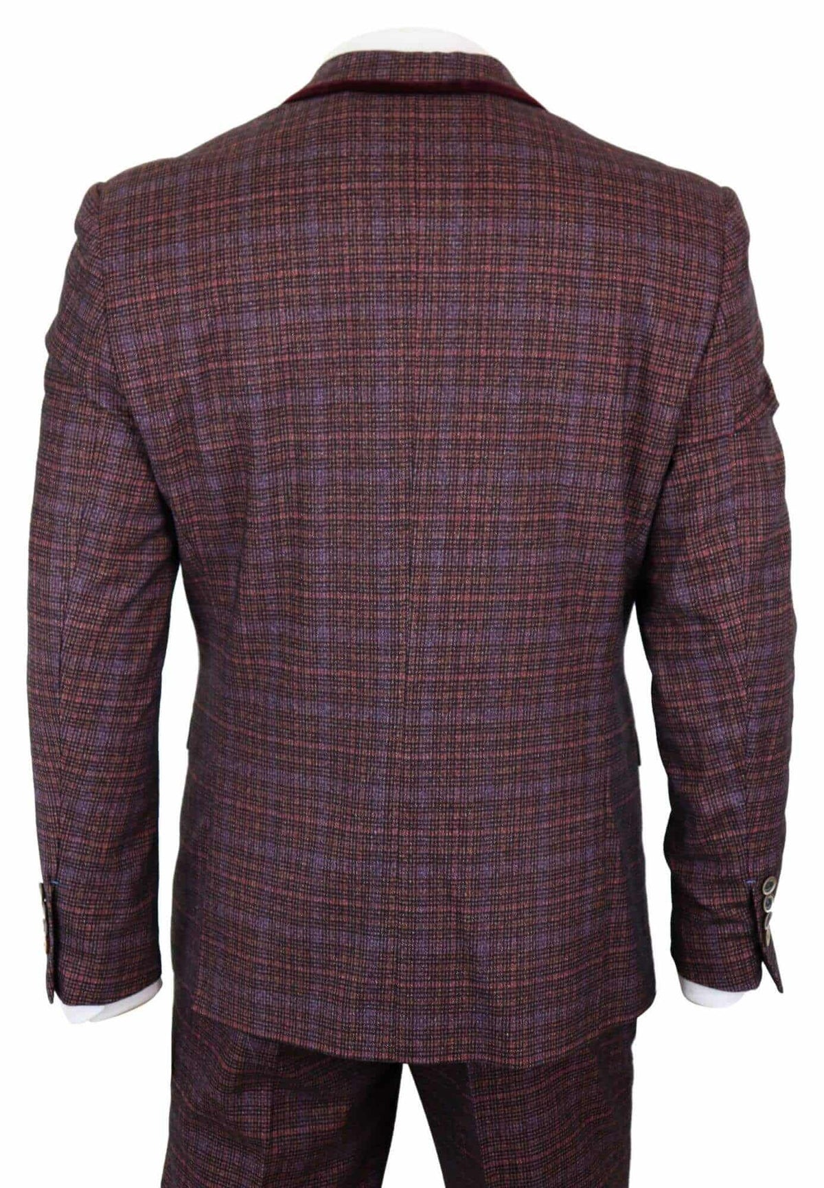 Cavani Carly - Herrkostym i 3 delar, rutig tweed, vinröd