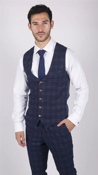 Herr Marc Darcy Blårutig Prins av Wales 3-delad Kostym Smart Casual Slim Fit Chigwell