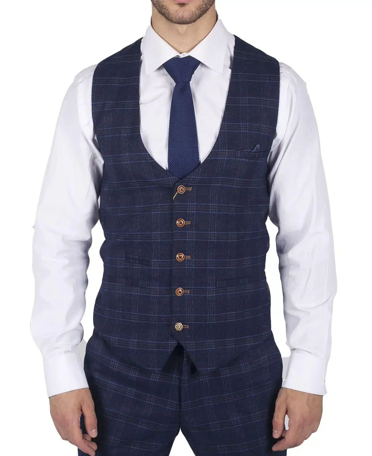 Herr Marc Darcy Blårutig Prince of Wales Väst Smart Casual Slim Fit Chigwell