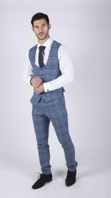 Herr Marc Darcy Ljusblå Marinblå Rutig Väst Smart Casual Tweed Slim Fit Clinton
