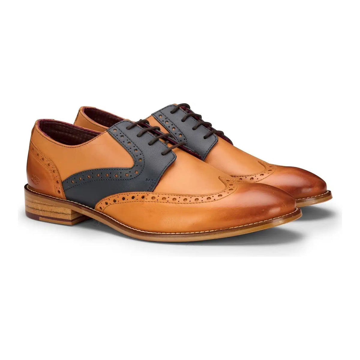Herr Brun Marinblå Brun Röd Brogue Skor Snörade Klassiska Vintage Formella Äkta Läder