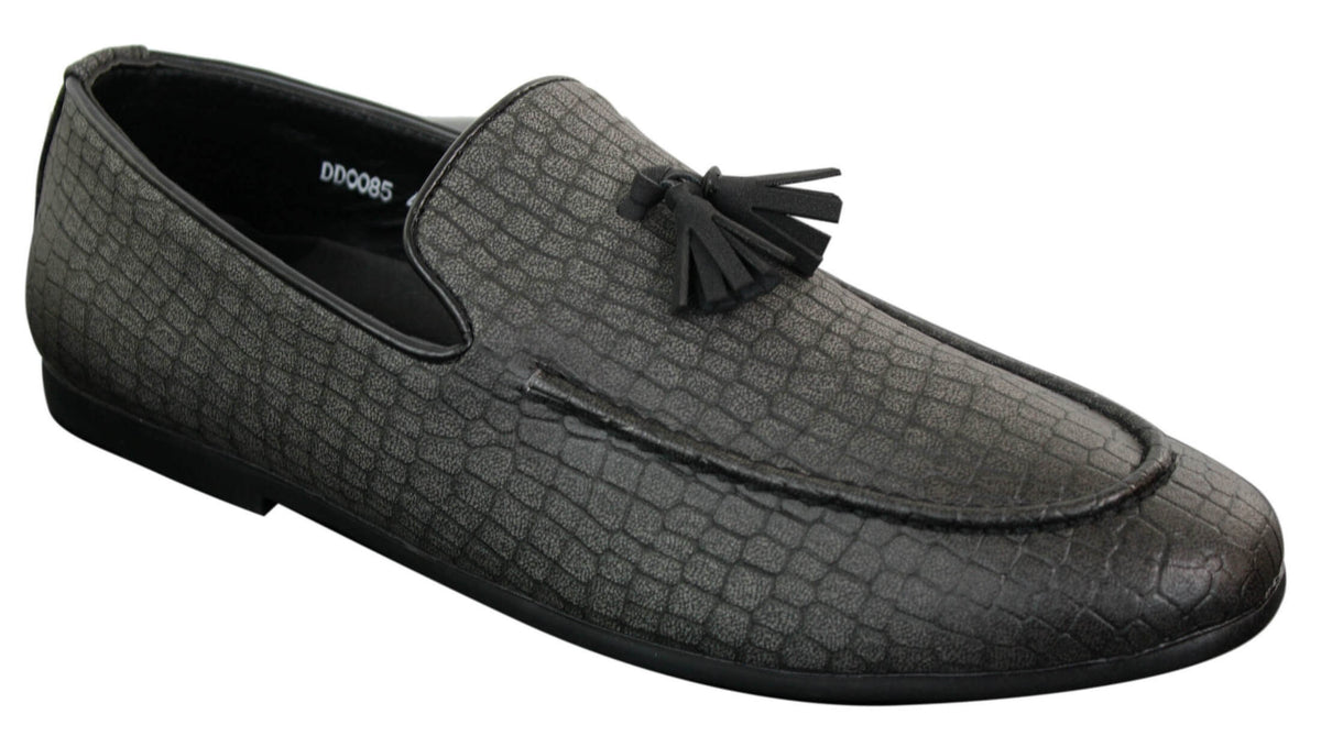Elong DD0085 - Herr Loafers i PU med ormskinn och krokodilmönster, slip-on, bekväma vintage-skor