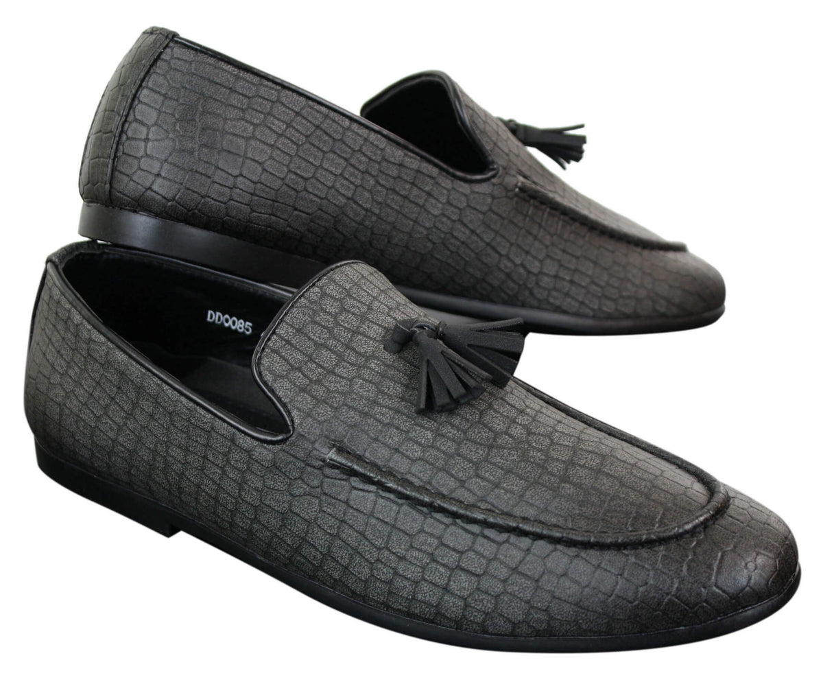 Elong DD0085 - Herr Loafers i PU med ormskinn och krokodilmönster, slip-on, bekväma vintage-skor