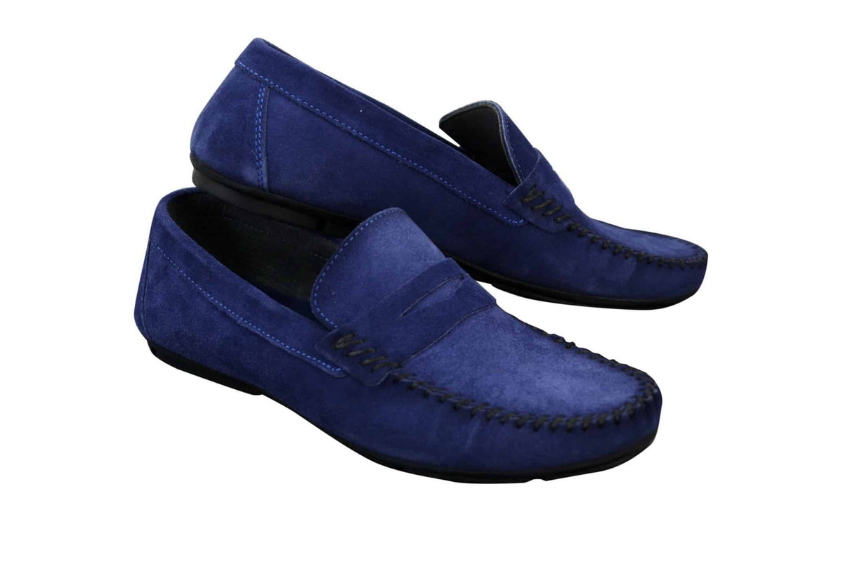 Herrskor i äkta mocka, tvättade designerslip-on, mockasiner och eleganta vardagsskor