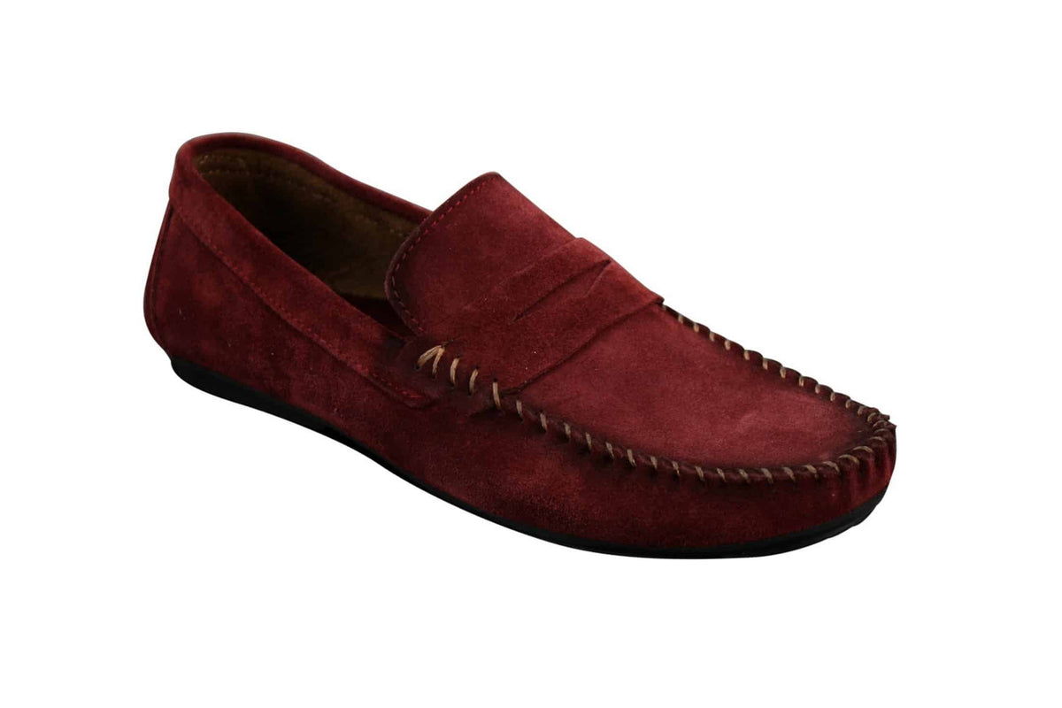 Herrskor i äkta mocka, tvättade designerslip-on, mockasiner och eleganta vardagsskor