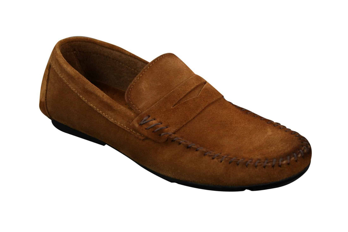 Herrskor i äkta mocka, tvättade designerslip-on, mockasiner och eleganta vardagsskor