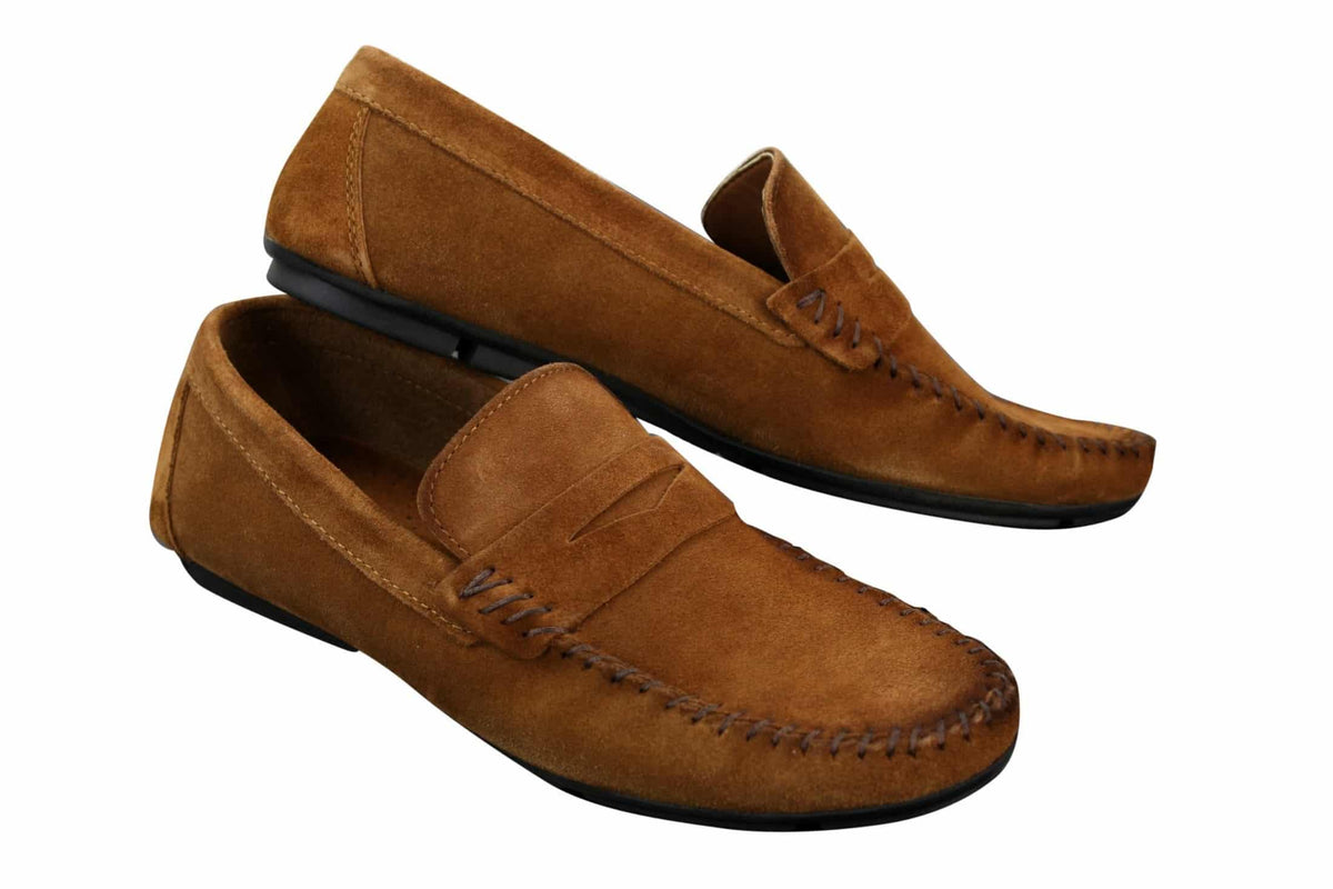 Herrskor i äkta mocka, tvättade designerslip-on, mockasiner och eleganta vardagsskor