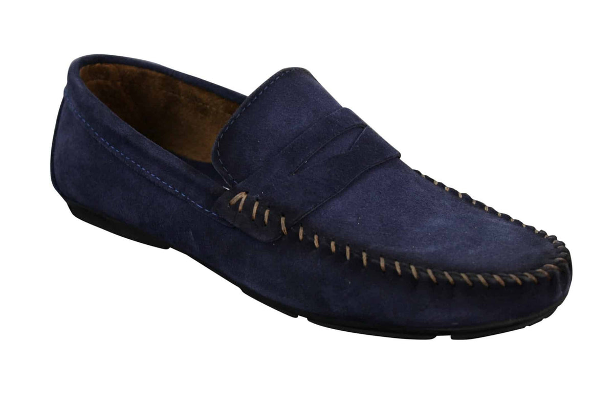Herrskor i äkta mocka, tvättade designerslip-on, mockasiner och eleganta vardagsskor