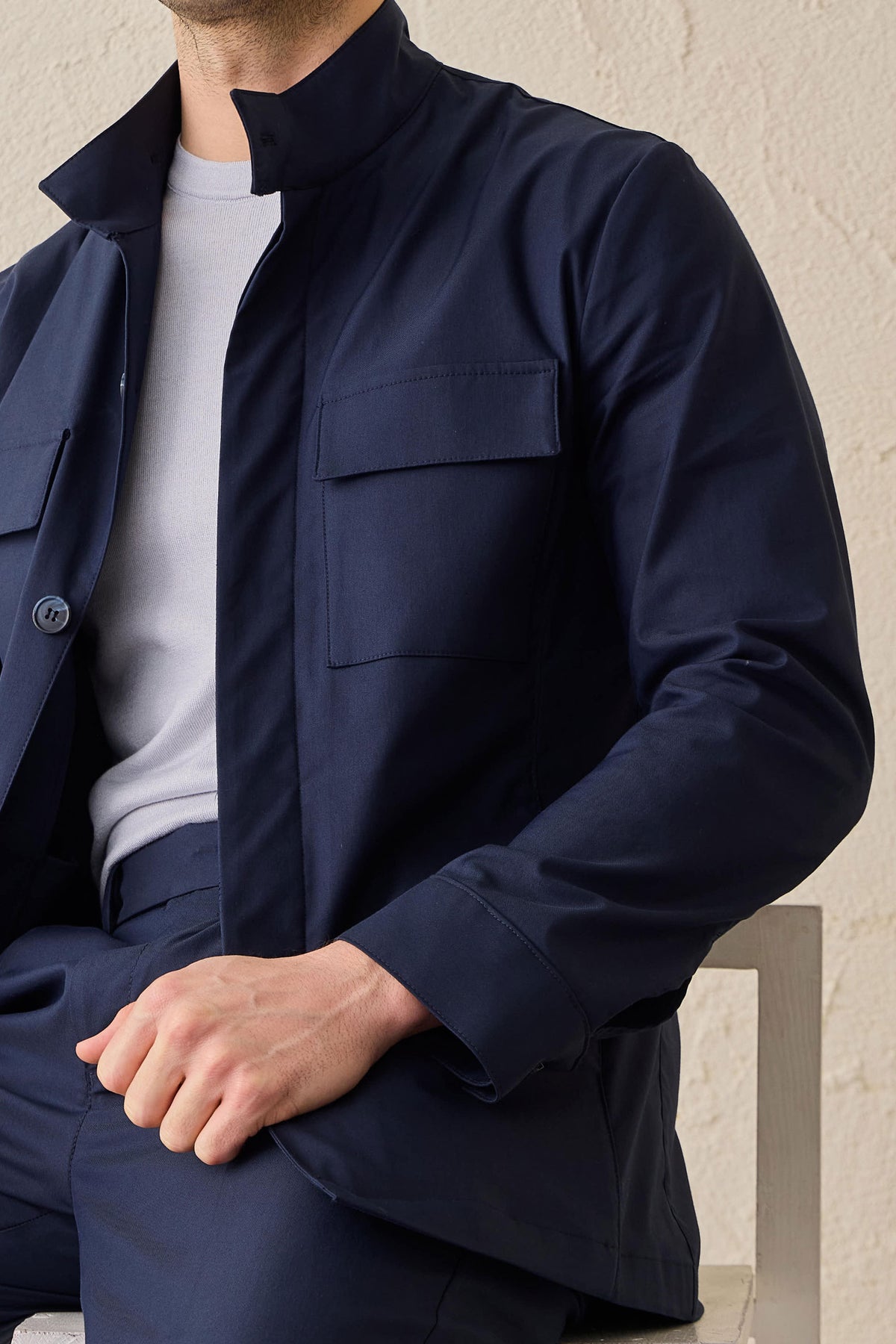 Marinblå utilityjacka för män Lätt bomullsblandad elegant casualjacka