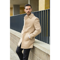 Herrkappa i ullblandning med klassisk krage, beige