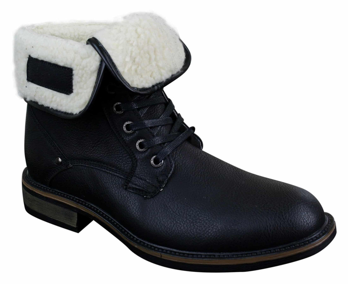 Herr Svarta Bruna Militära Ankelstövlar i Läder, Fleece, Pälsfodrade, Casual Armékängor