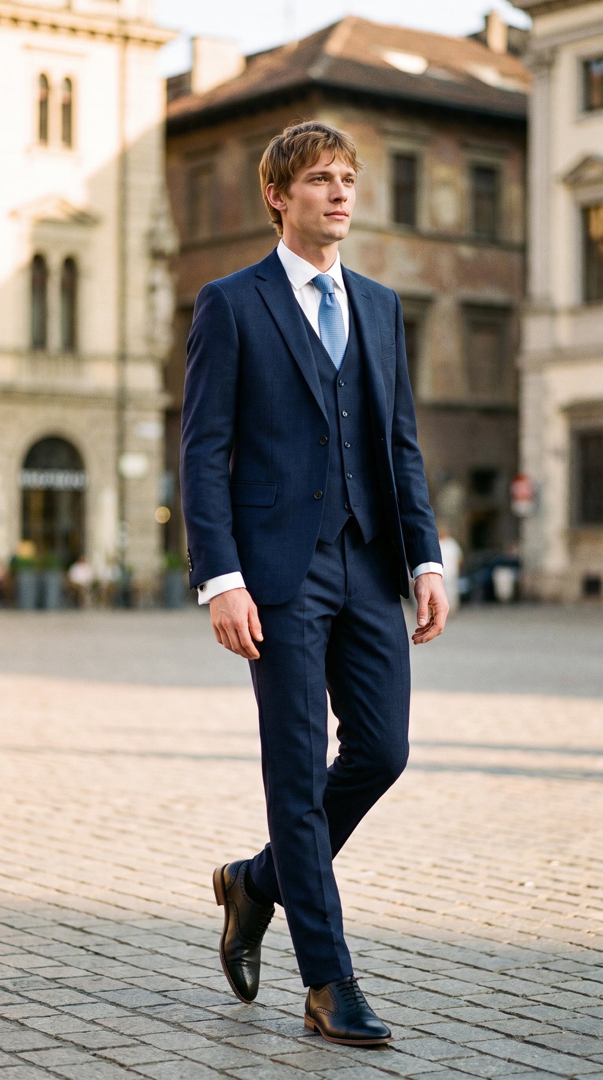 Look #822 styled with James - Marinblå herrkostym i 3 delar i ull med skräddarsydd passform