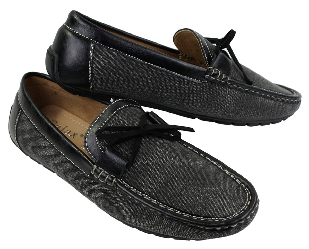 Herr Slip On Denim Läder Spets Mockasin Skor Smart Casual Italiensk Brun Marinblå