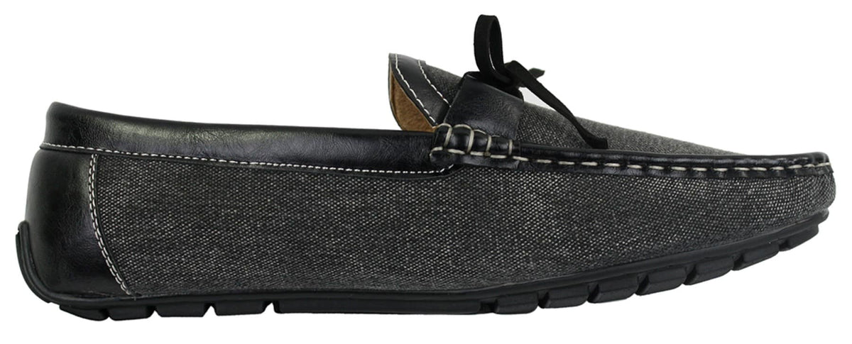 Herr Slip On Denim Läder Spets Mockasin Skor Smart Casual Italiensk Brun Marinblå