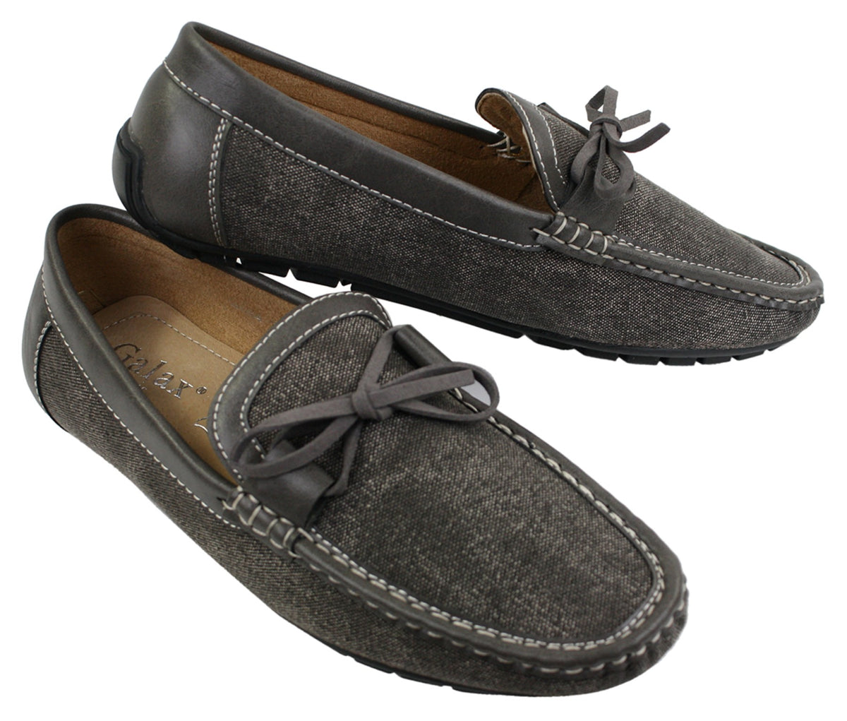 Herr Slip On Denim Läder Spets Mockasin Skor Smart Casual Italiensk Brun Marinblå