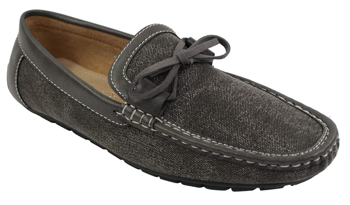 Herr Slip On Denim Läder Spets Mockasin Skor Smart Casual Italiensk Brun Marinblå