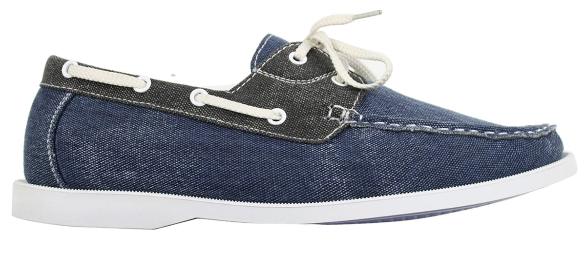 Herr Denim Canvas Retro Snörade Mockasiner Båtskor Tvättade Marinblå Beige