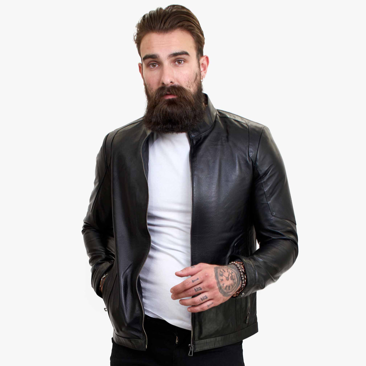 Happy Gentleman B102 - Skräddarsydd Herrjacka i Svart Läder