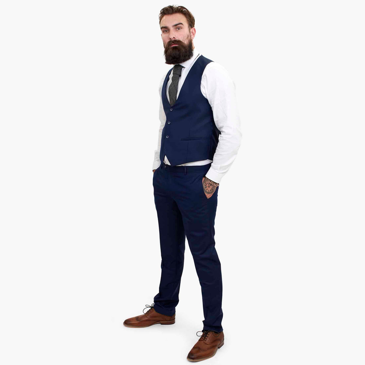 Happy Gentleman BELLO Marinblå 3-delad kostym i ull, skräddarsydd passform