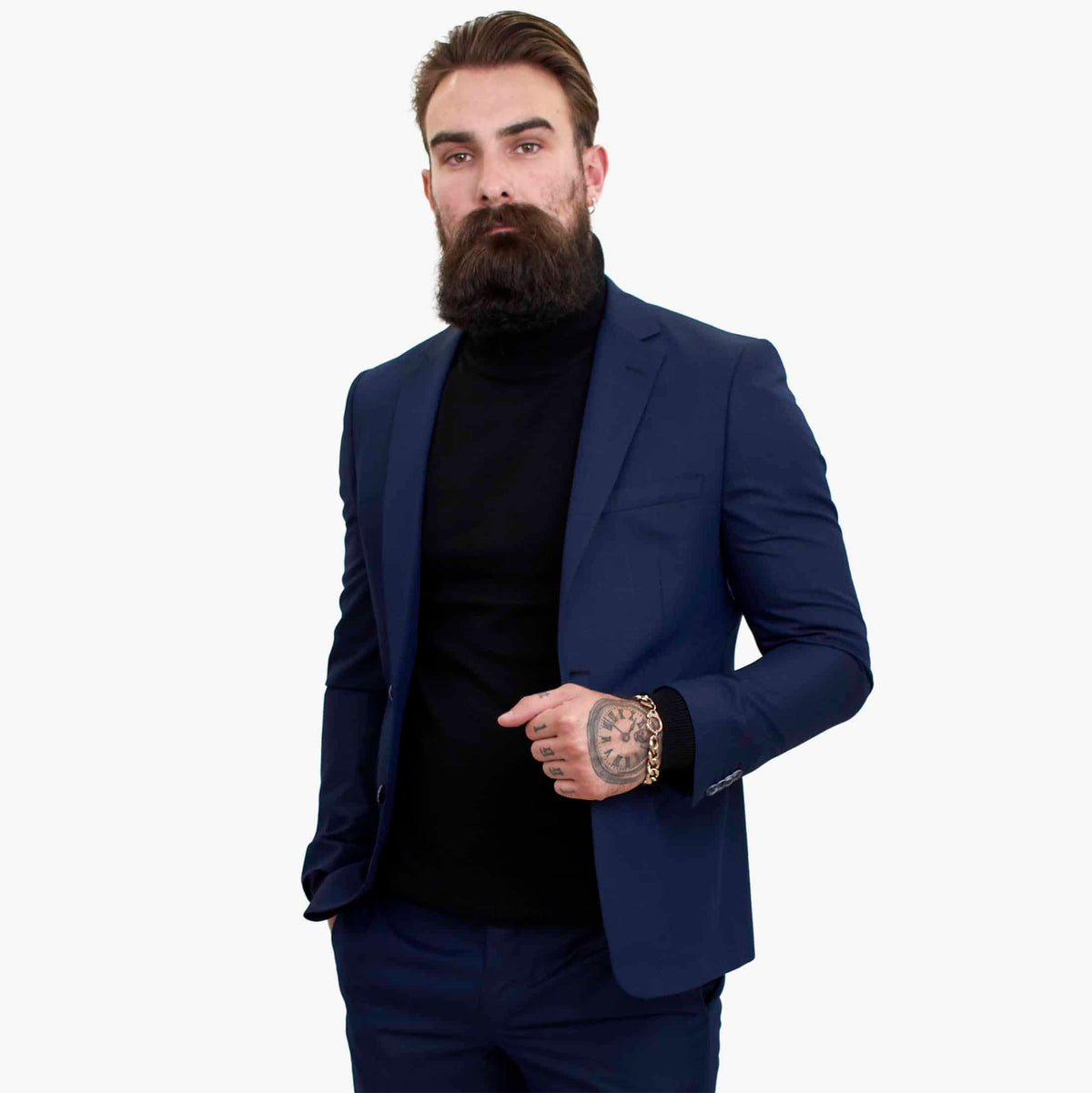 Happy Gentleman BELLO Marinblå 3-delad kostym i ull, skräddarsydd passform