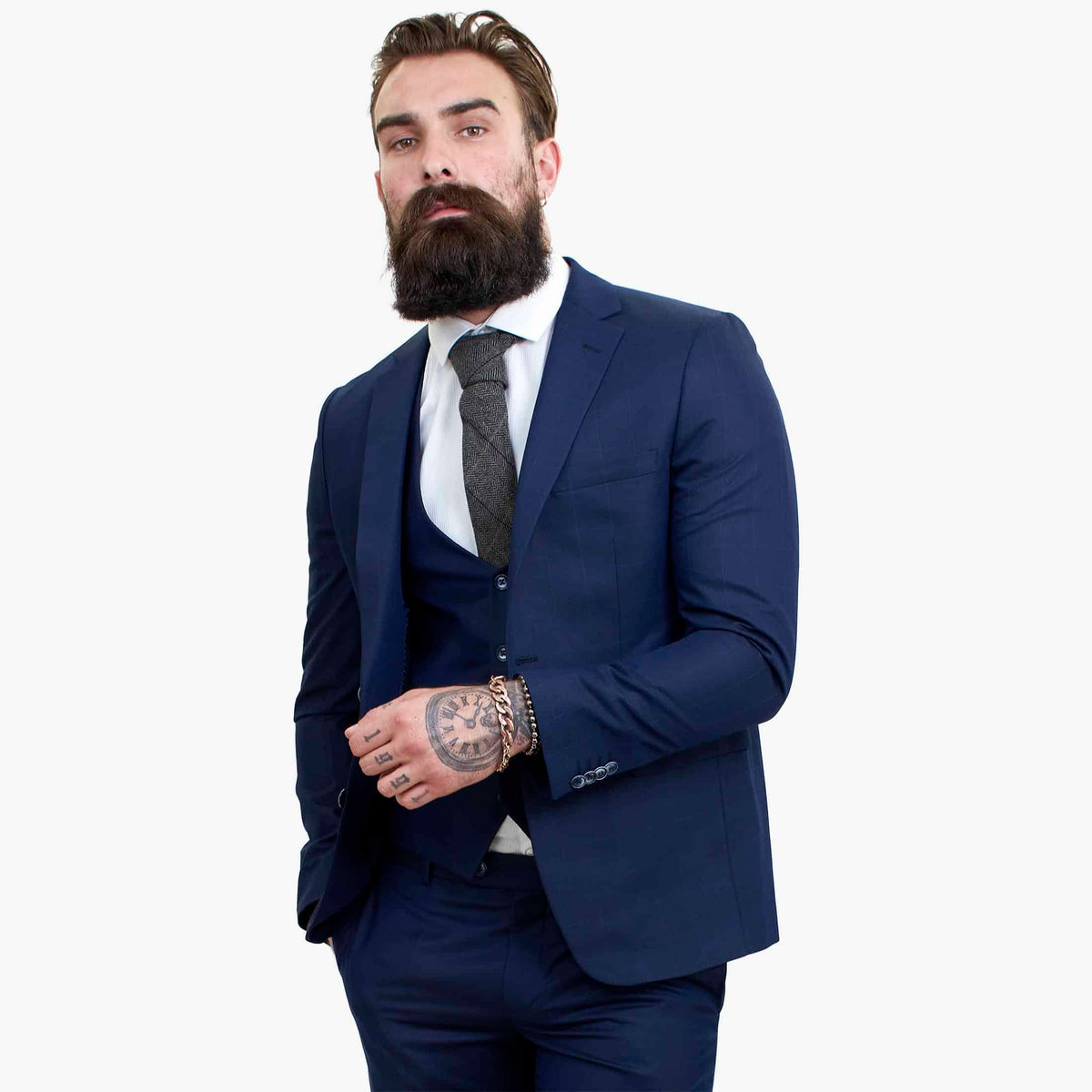 Happy Gentleman BELLO Marinblå 3-delad kostym i ull, skräddarsydd passform